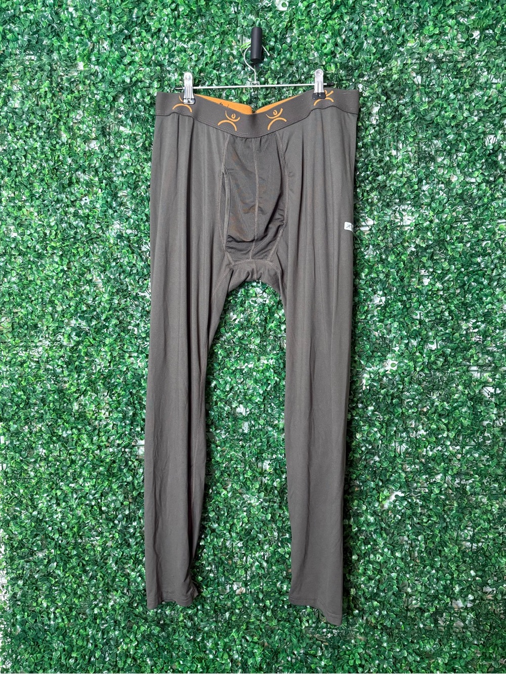 Men's Thermal Base Layer Joggers - Dark Green with Orange Waistband Accent